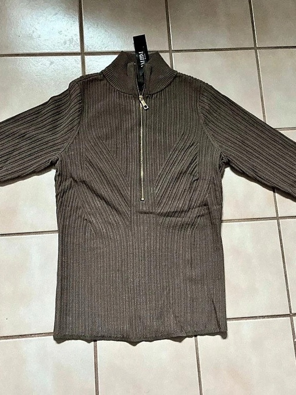 White House Black Market Ribbed Zip Mock Neck Sweater Top Sz S NWT! Taupe Tease